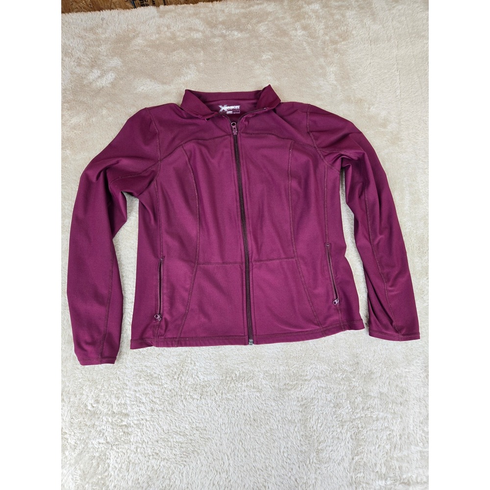 Xersion Womens Burgundy Full Zip Athletic Track Jacket Mock Neck Large L